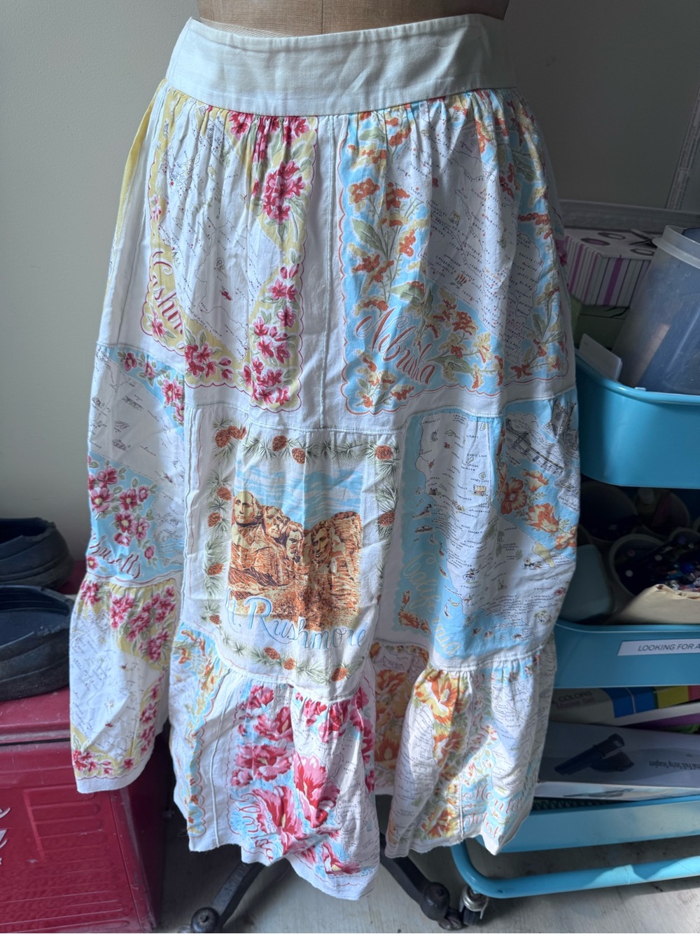Women’s White Floral Patchwork A-Line Skirt